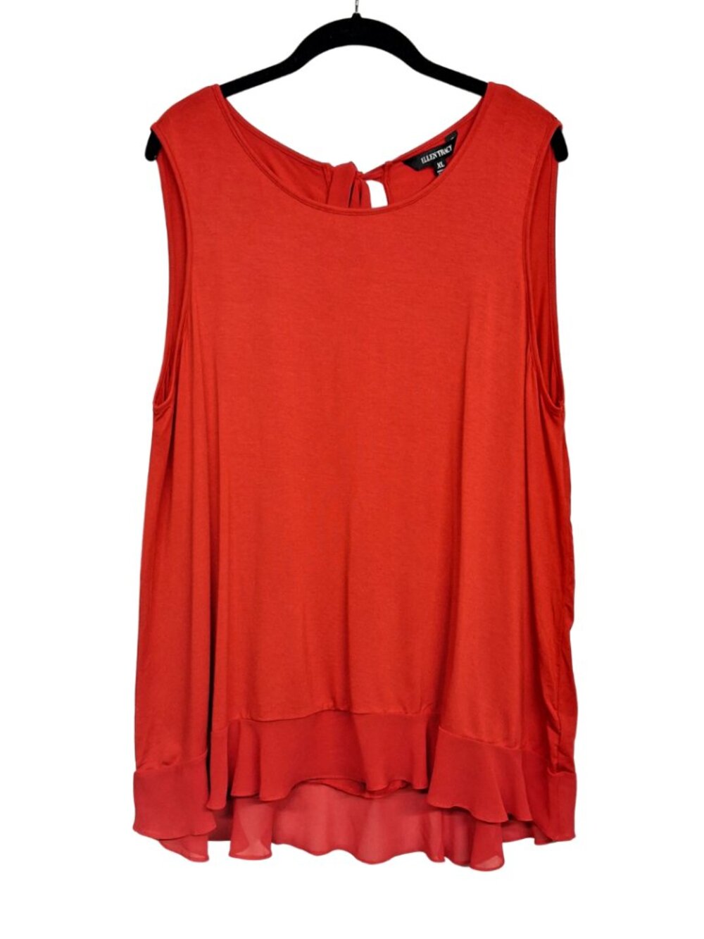 ELLEN TRACY Ruffle Hem Top Red Sleeveless Stretchy XLarge
